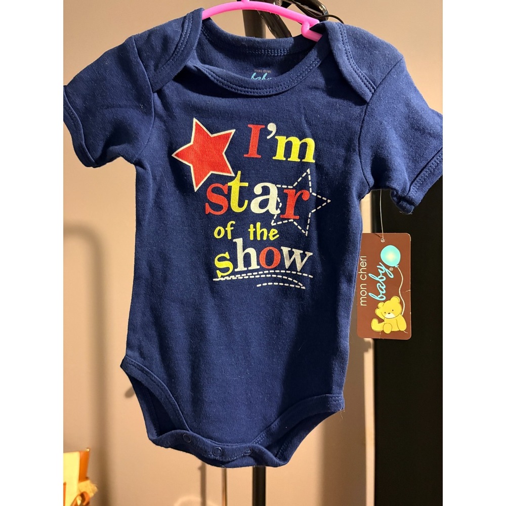 Mon Cheri Baby Navy Blue Romper Sz 3/6 Mos NWT
